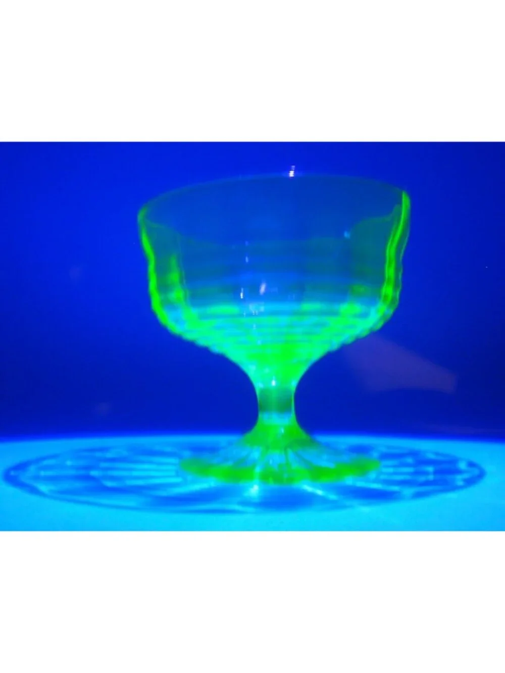 Vintage Uranium Glass Ribbed Banded Footed Sherbet Cups Set of 6